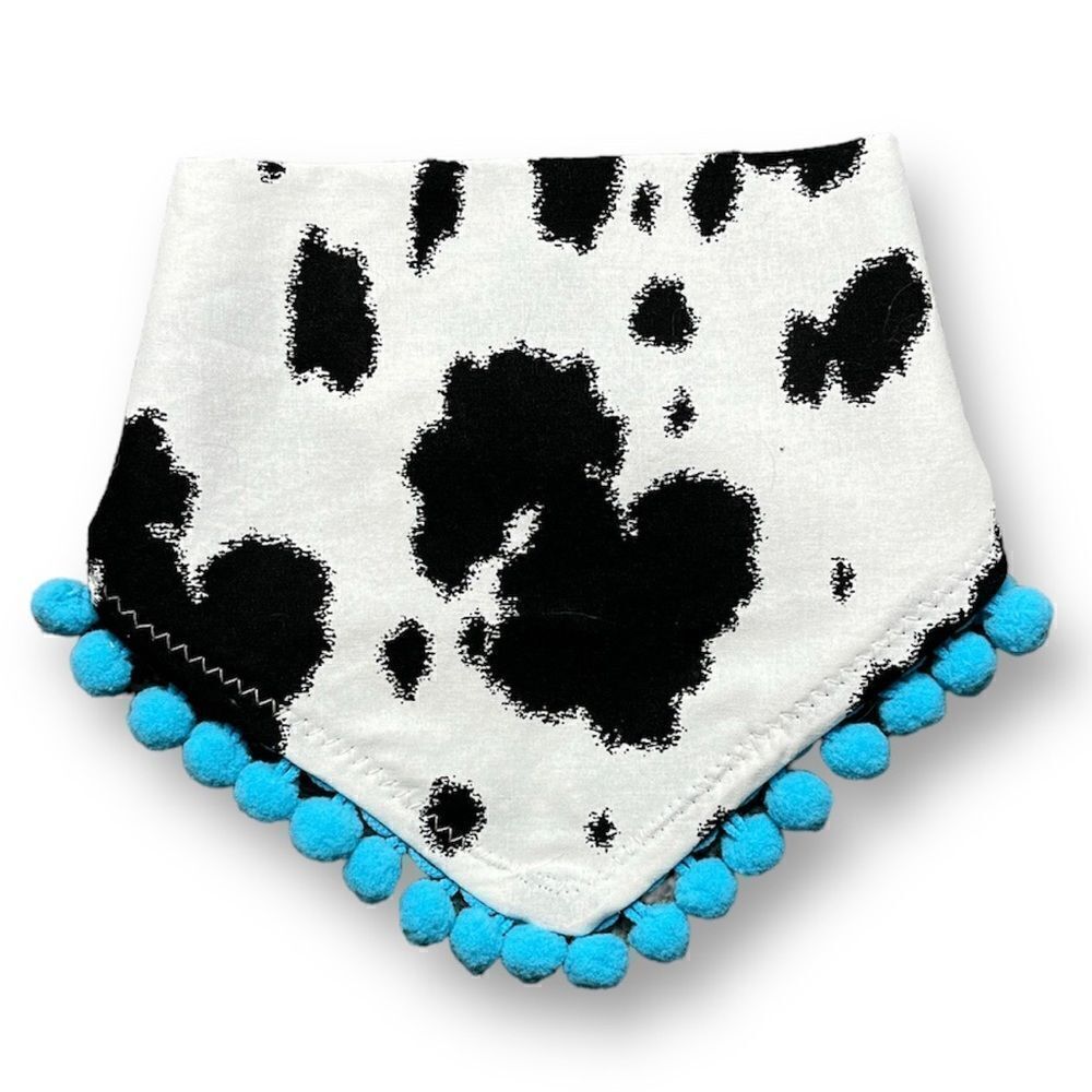 Louadore Feelin' MOO-dy Cow Print Pom Pom Dog Bandana Black & White